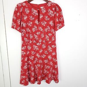 Loft Dress Women 2P Florals Red Puff Sleeve Feminine Skater Keyhole Neck Paisley